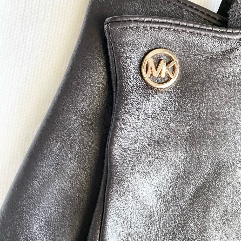MICHAEL KORS CLASSIC GENUNINE LEATHER GLOVES TECH TOUCH TIP Dark Brown L - Picture 3 of 5
